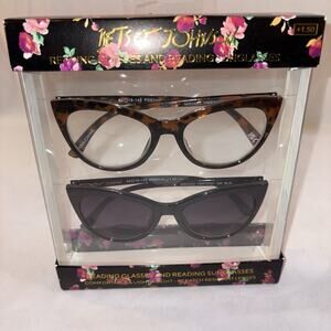 Betsey Johnson EyeGlasses and Sunglasses Set +1.50 Frame Cat Eye BLACK Brown